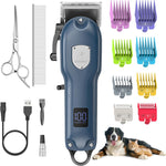 Gooad thick coat pet shaver package content laid out flat on a table.
