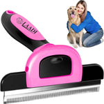 LAADI pet deshedding tool pink brush front view for professional dog and cat grooming