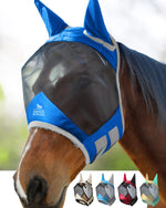Harrison Howard Pro Luminous Horse Fly Mask Large Eye Space Half Face with Ears UV Protection for Horse Coral Orange/Navy M - Image 14