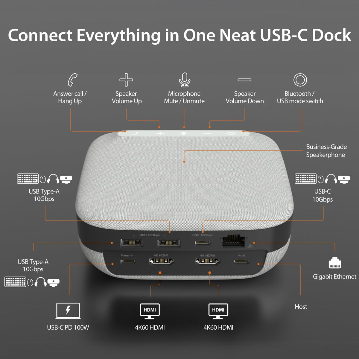 j5create JCDS337 dock showing top panel audio control buttons