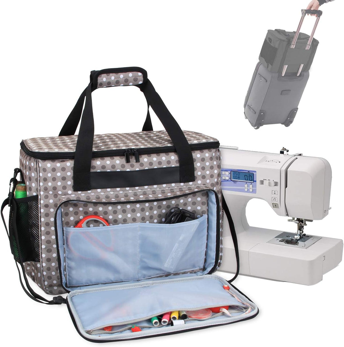 Teamoy sewing machine case front view with gray dots pattern