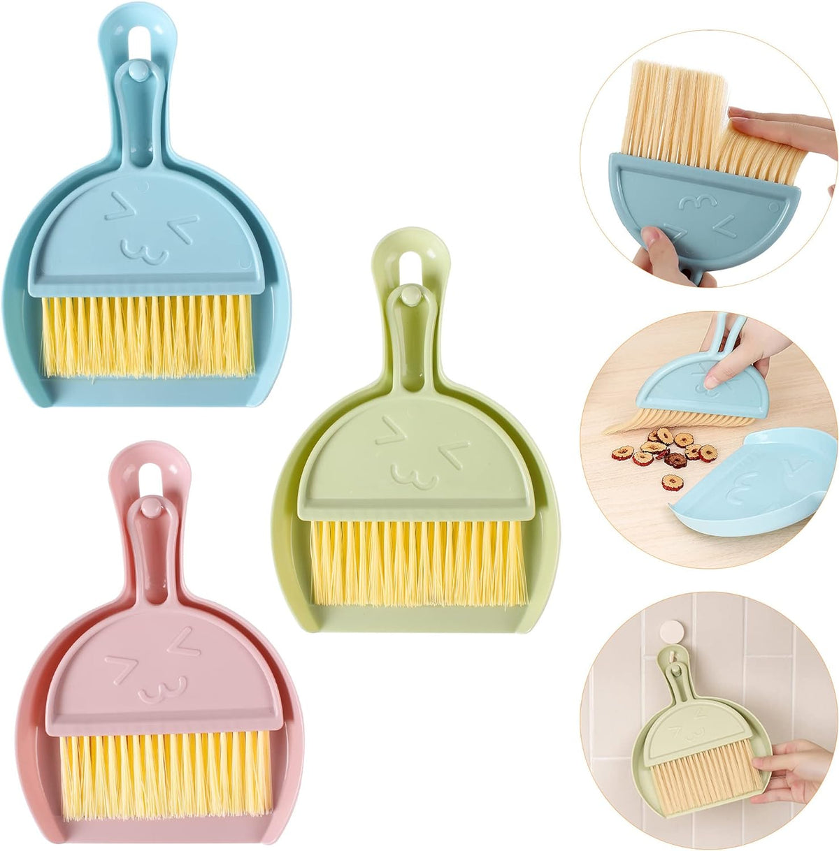 JIBOLAT 3PCS Mini Broom and Dustpan Set front view for tabletop cleaning