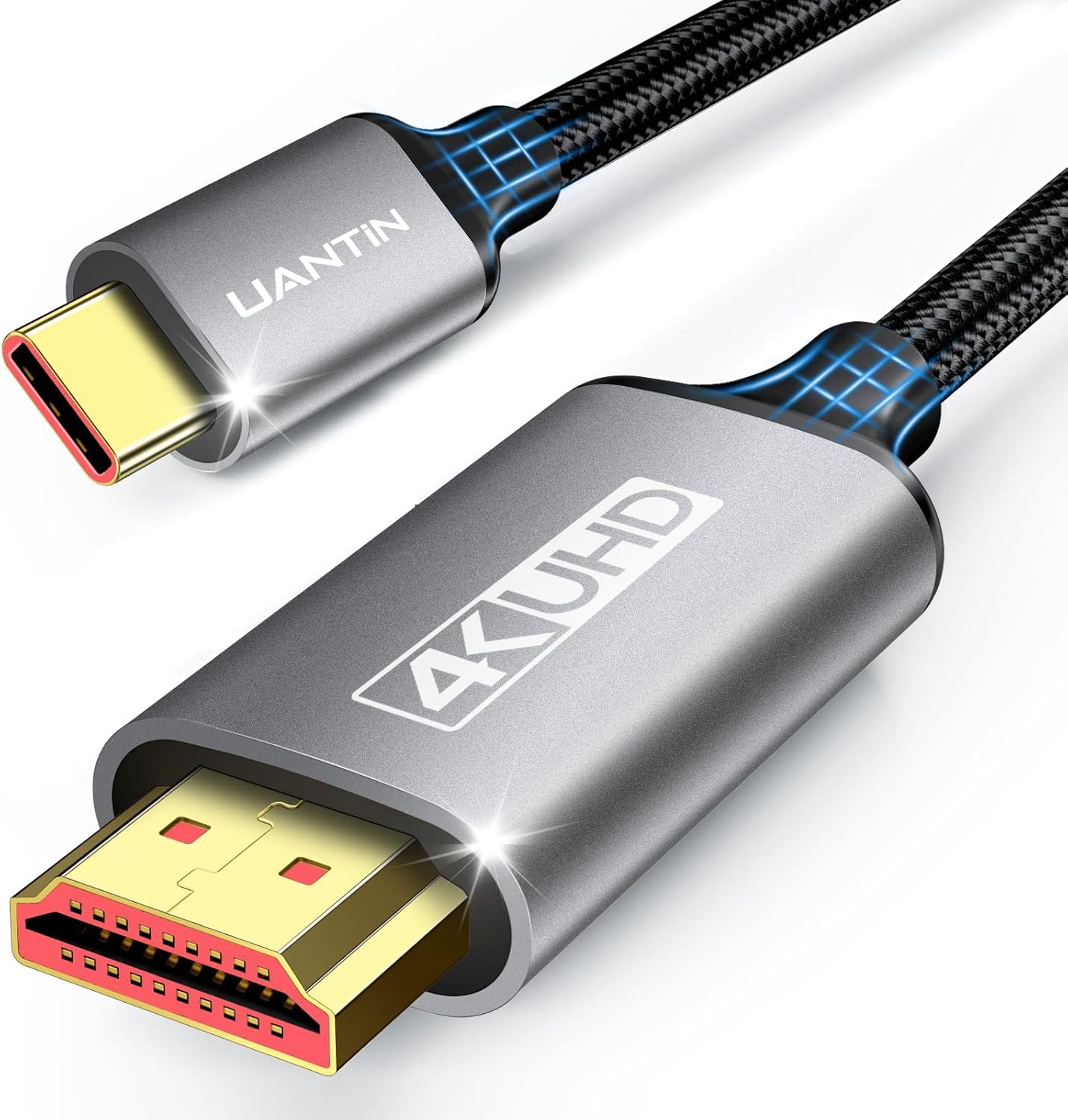 UANTIN USB C to HDMI Cable front view showing the gold-plated connectors.