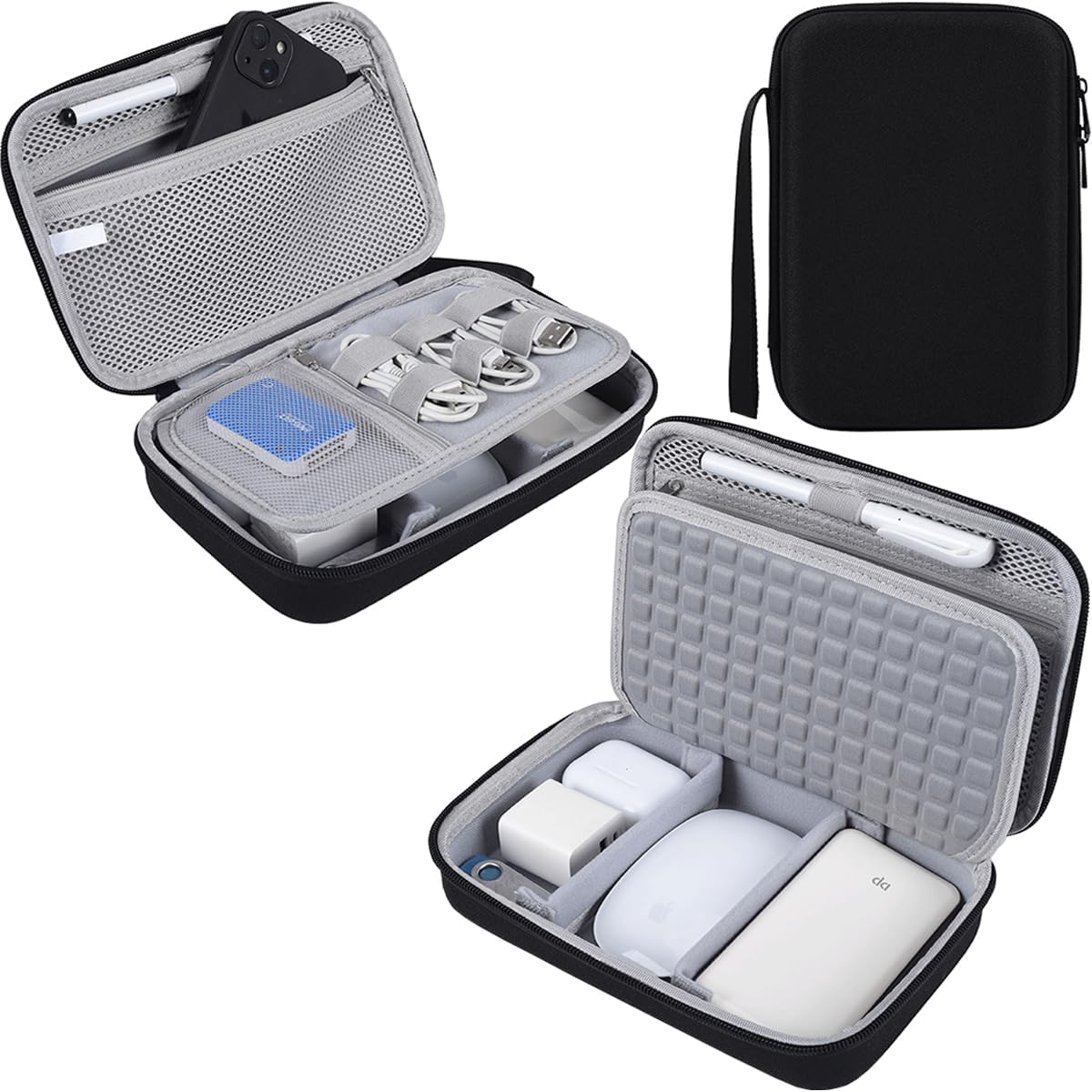 CAAORDKSO Hard Travel Electronic Organizer Case in black showing the rugged shockproof hardshell exterior