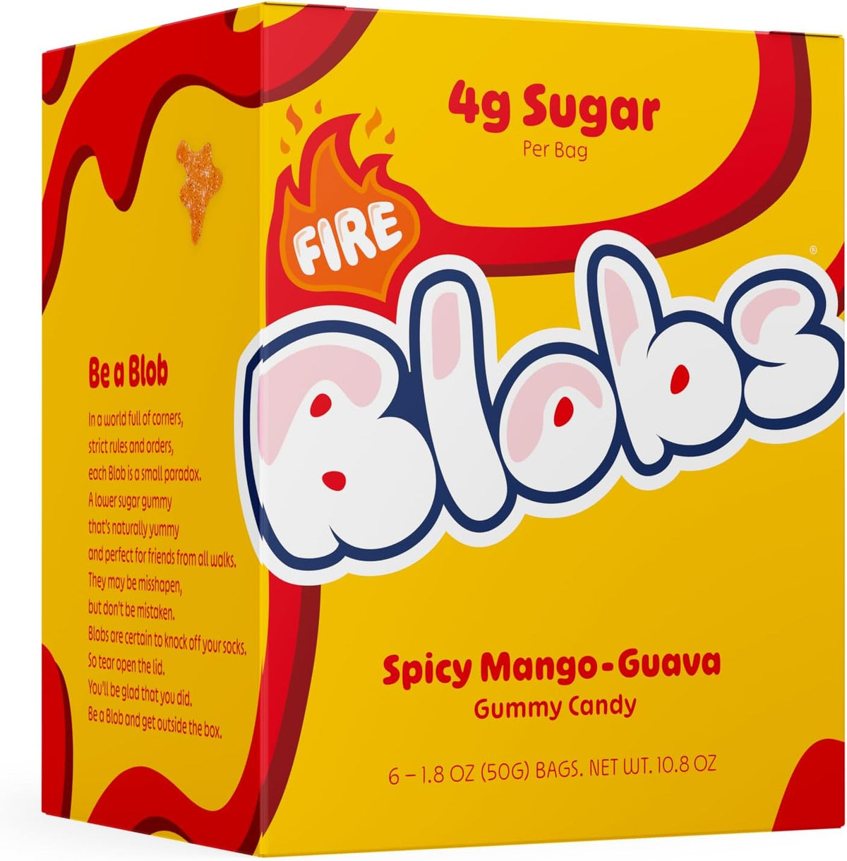 Six pack of Blobs Spicy Mango-Guava vegan gummy snacks