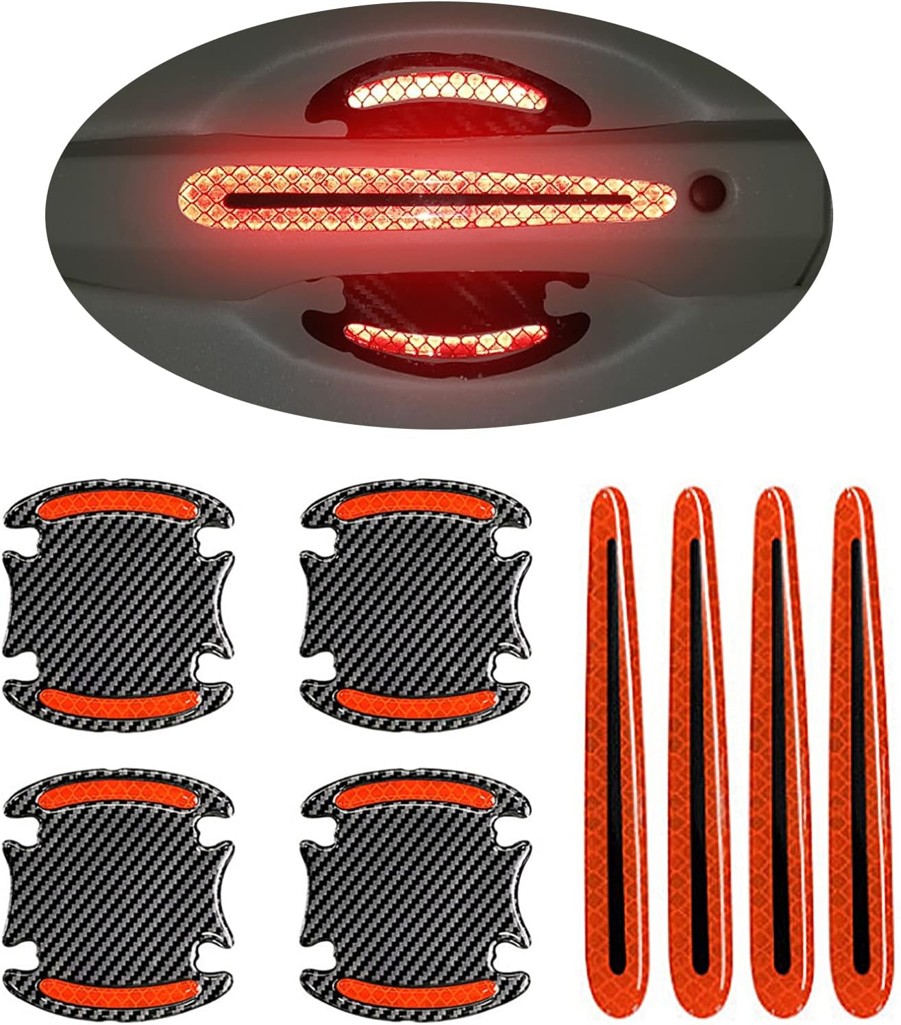 LANZMYAN car door handle protector front view showing red carbon fiber texture