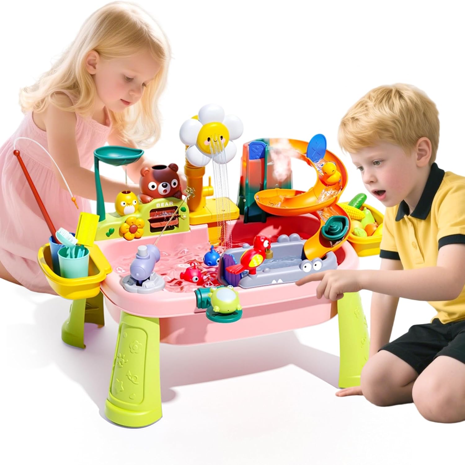 Hanyutom toddler sand water table toy front view showing blue sensory basin