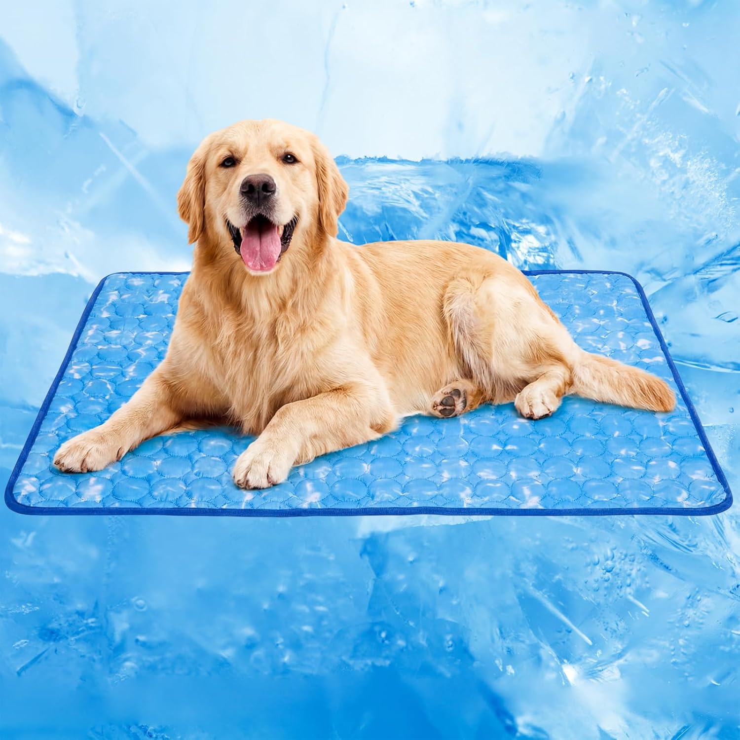 Mcgskl dog cooling mat front view showing green water ripple pattern design