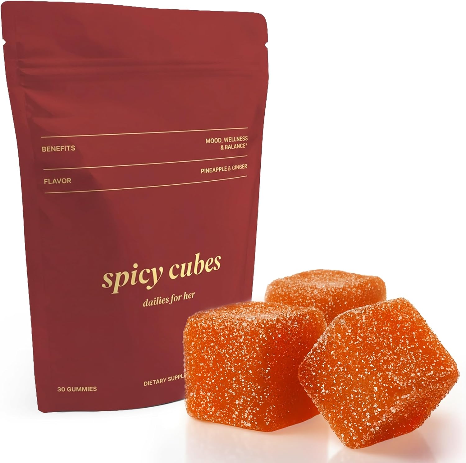 Daily Nouri Spicy Cubes Dailies for Her gummies front pouch view for feminine balance