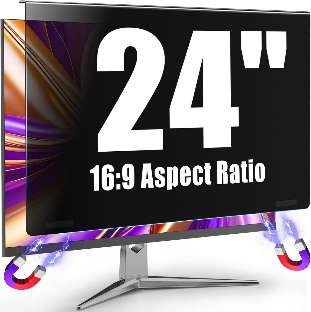 Mamol magnetic monitor privacy screen filter twenty-four inch front view showing blackout technology