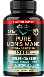 Lions Mane Supplement Capsules - Organic Lions Mane 1200 mg, 240 Vegan Caps | Pure Lion's Mane for Women & Men - Fruiting Bodies Extract, 25% Polysaccharides - Memory & Focus Support - As Lions Powder - Image 9