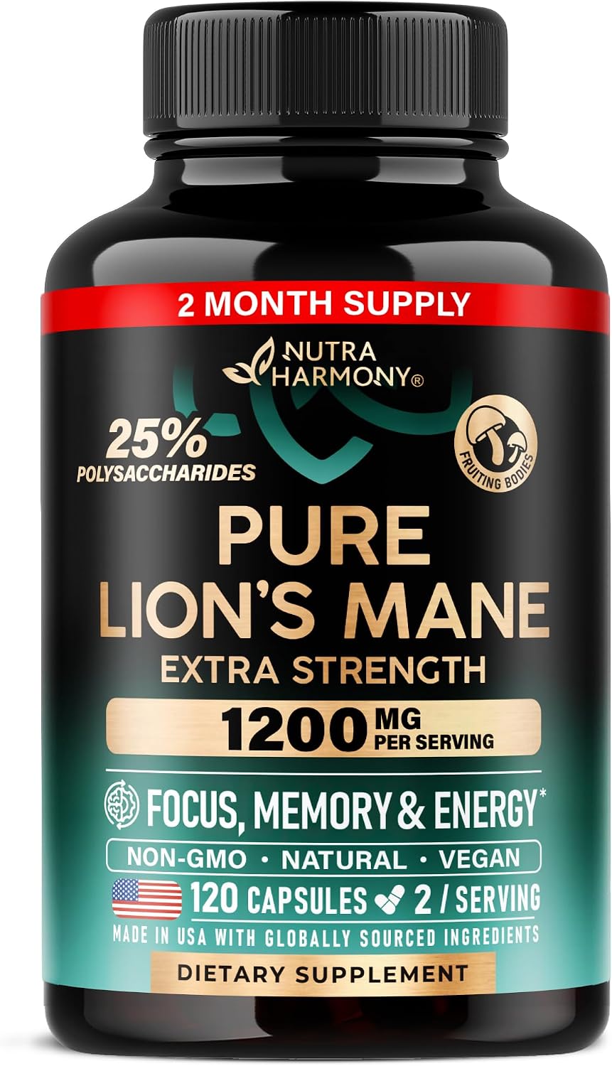Lions Mane Supplement Capsules - Organic Lions Mane 1200 mg, 240 Vegan Caps | Pure Lion's Mane for Women & Men - Fruiting Bodies Extract, 25% Polysaccharides - Memory & Focus Support - As Lions Powder - Image 9