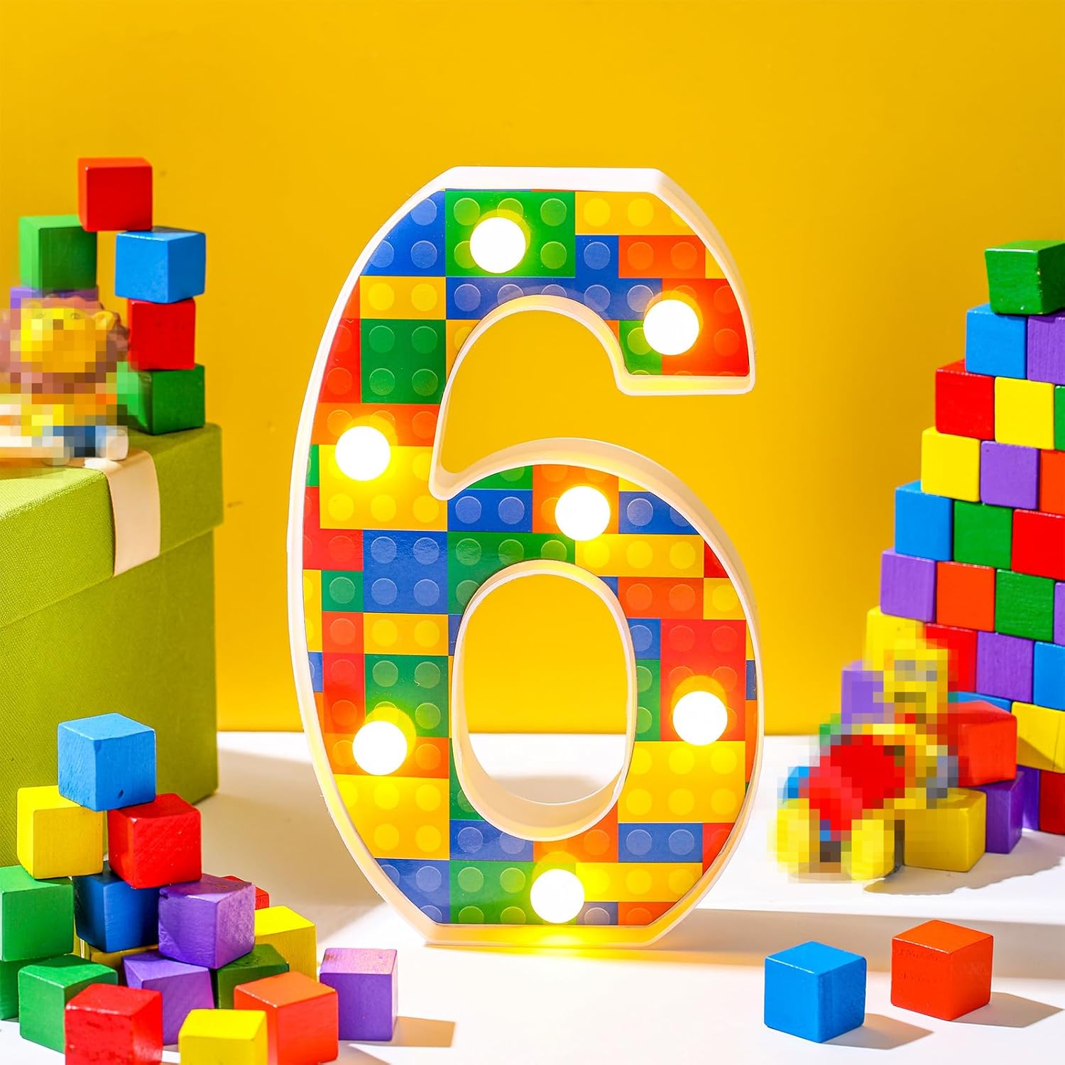 Baquler building block led number 6 light marquee sign front view