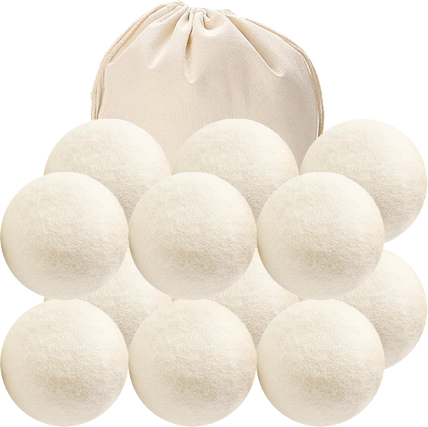 12 Pack Wool Dryer Balls XL Reusable Laundry Balls for Dryer Natural Fabric Softener Ball with 1 Storage Bags Reduce Wrinkles and Decrease Drying Time - Image 1