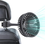 TriPole rear seat USB car fan front view attached to vehicle headrest