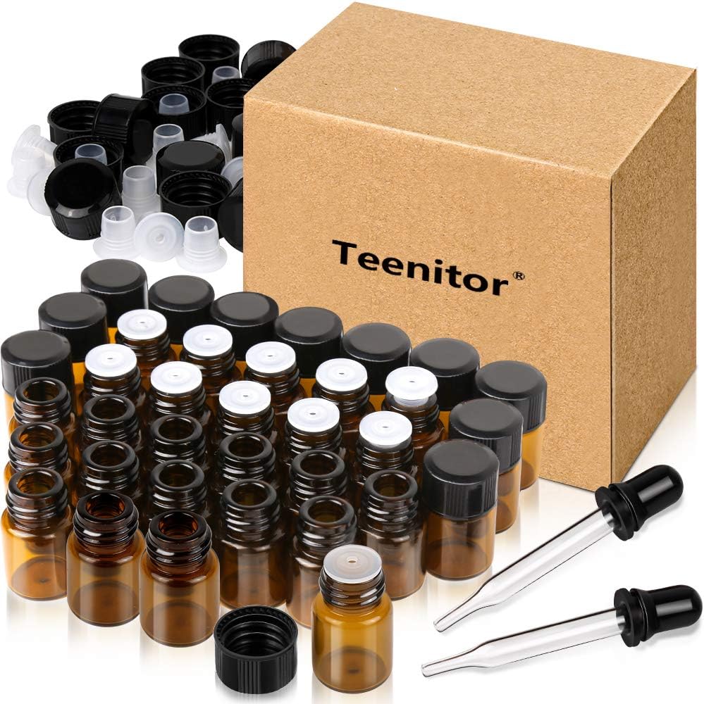 Teenitor 2ml amber glass essential oil bottles set front view