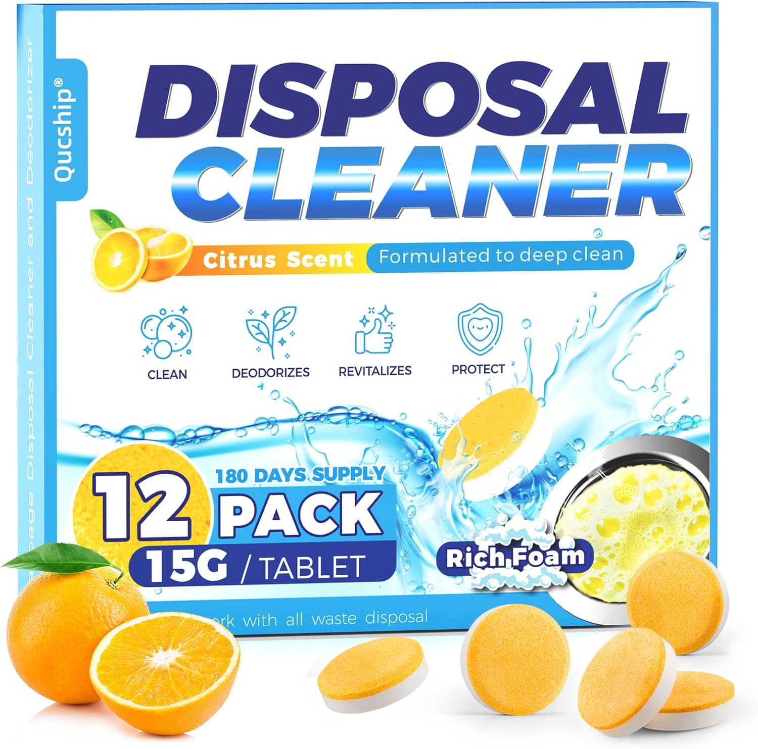 Qucship Garbage Disposal Cleaner Deodorizer 12 Pack front view