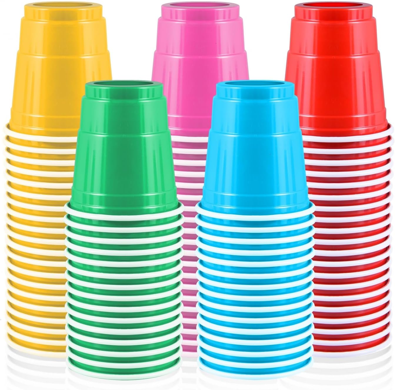 Vumdua 100 Pack 2 Ounce Plastic Shot Cups front view multicolor party supplies