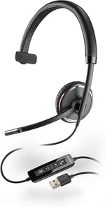 Plantronics 88860-01 wired headset front view showing monaural earpiece and boom microphone