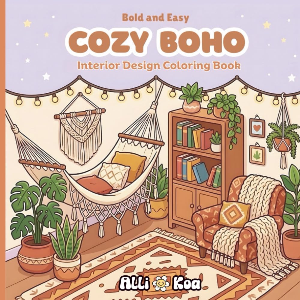 The Magical Colors Bold and Easy Cozy Boho Coloring Book front cover.