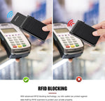 Zovyron slim card holder viewed from the side profile in pocket.