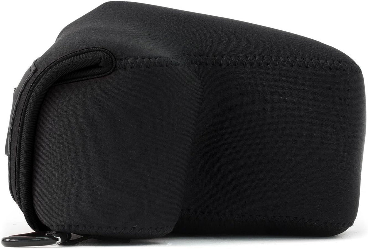 MegaGear black camera case with carabiner clip attached