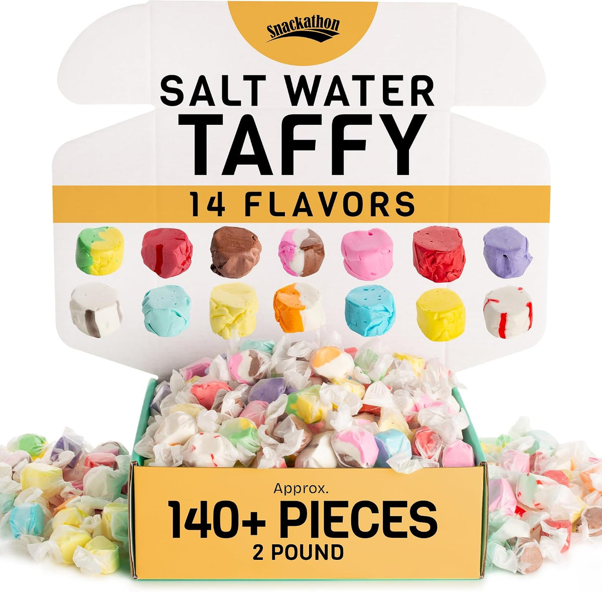 Snackathon Salt Water Taffy Assorted Mix - Epic 30-Flavor Variety, Bulk 4 LB Party Size, Soft & Chewy Gourmet Candy, Approx. 280+ Individually Wrapped Pieces - Image 12