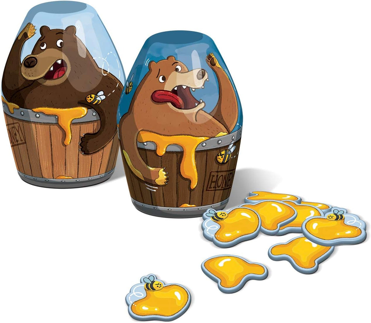 Blue Orange Bears in Barrels honey tokens and barrels