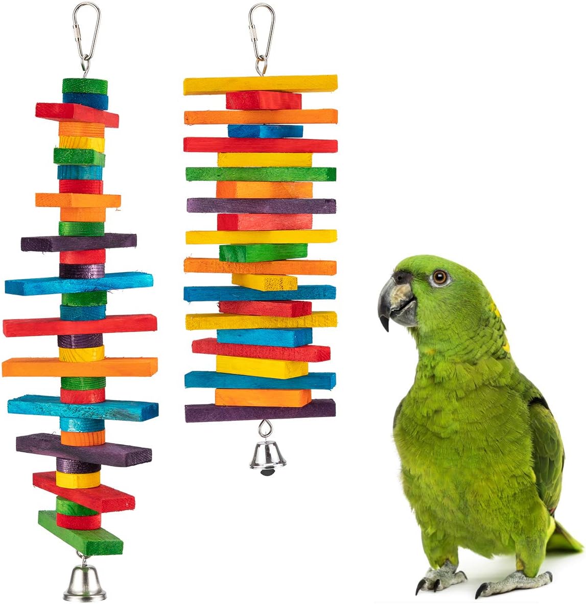 MEWTOGO 2Pcs Bird Parrot Chewing Sticks Toys front view hanging in cage