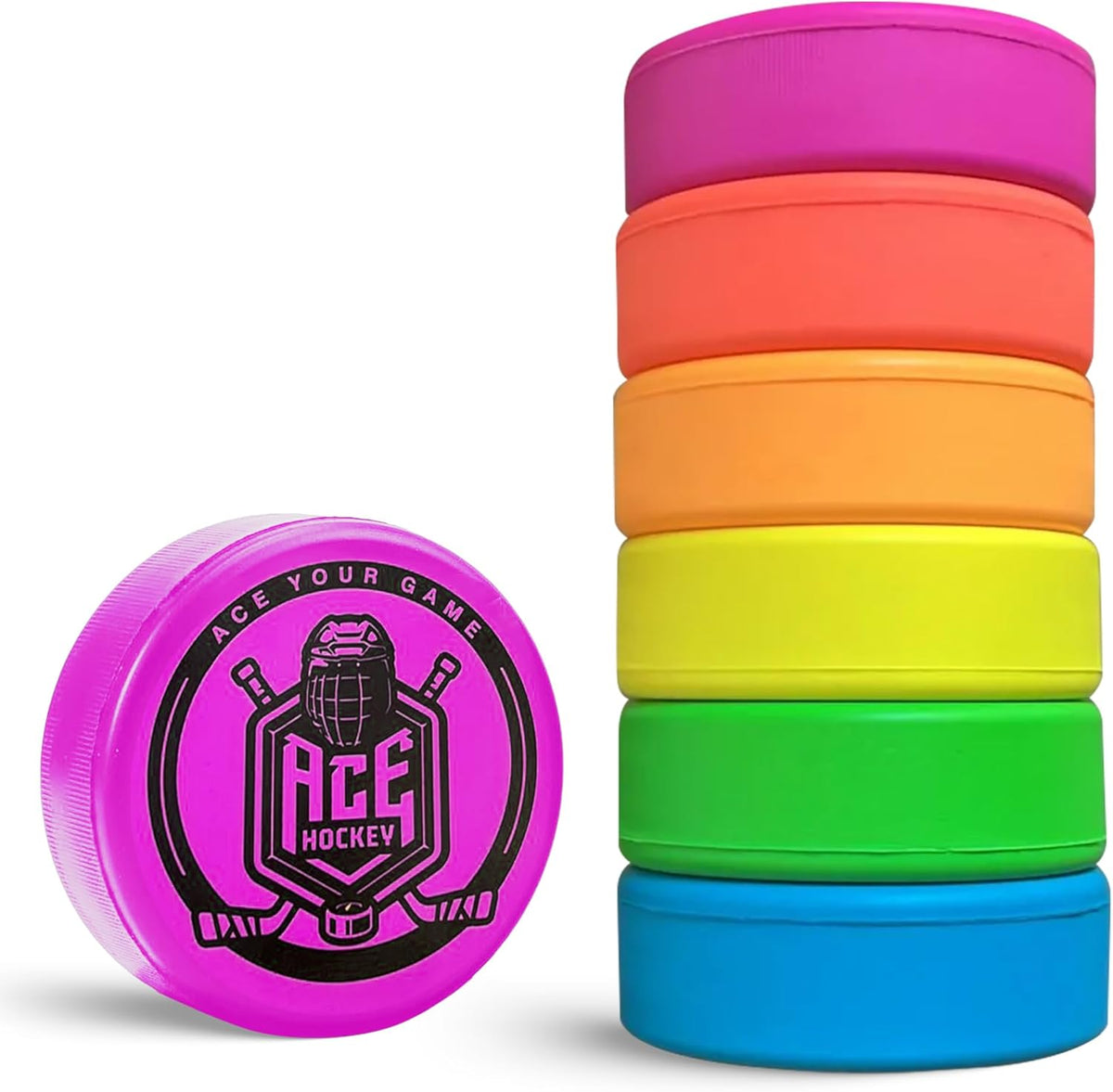 Ace Hockey Foam Pucks front view pack of six safe indoor sports equipment