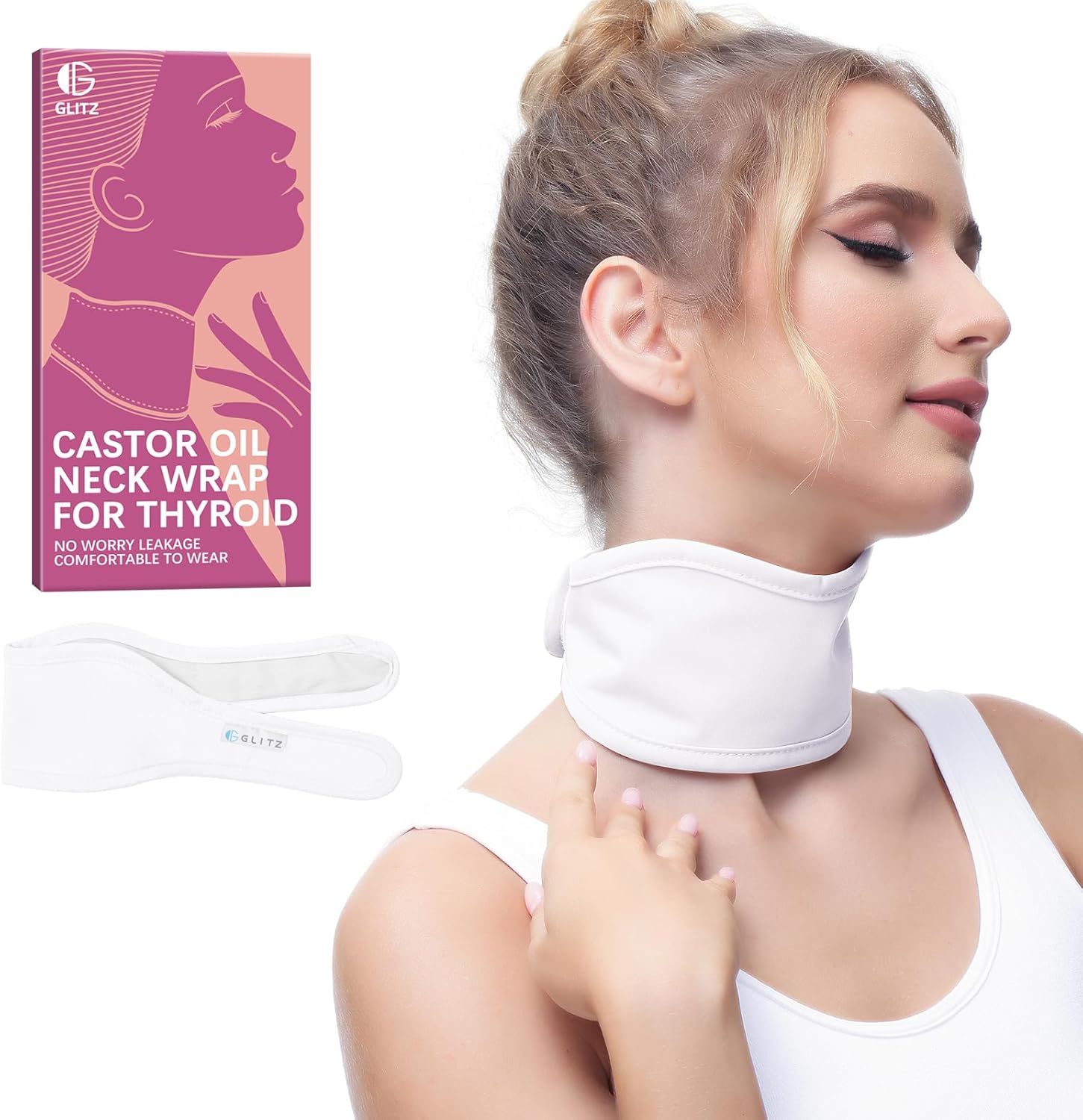 Castor Oil Pack for Thyroid - Reusable Organic Castor Oil Neck Wrap for Thyroid, Less Mess, Anti Oil Leak, Comfort Fit, Oil Not Included (White) - Image 1