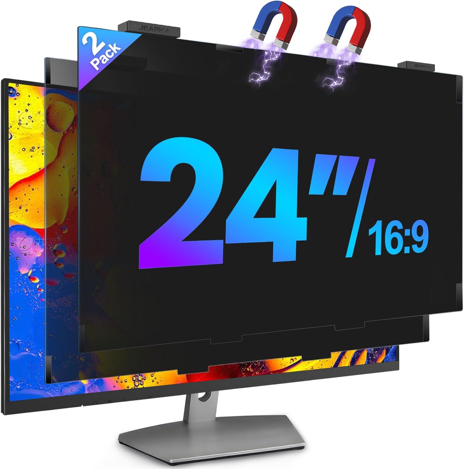 JEAPKA magnetic computer privacy screen filter 24 inch front view on desktop monitor
