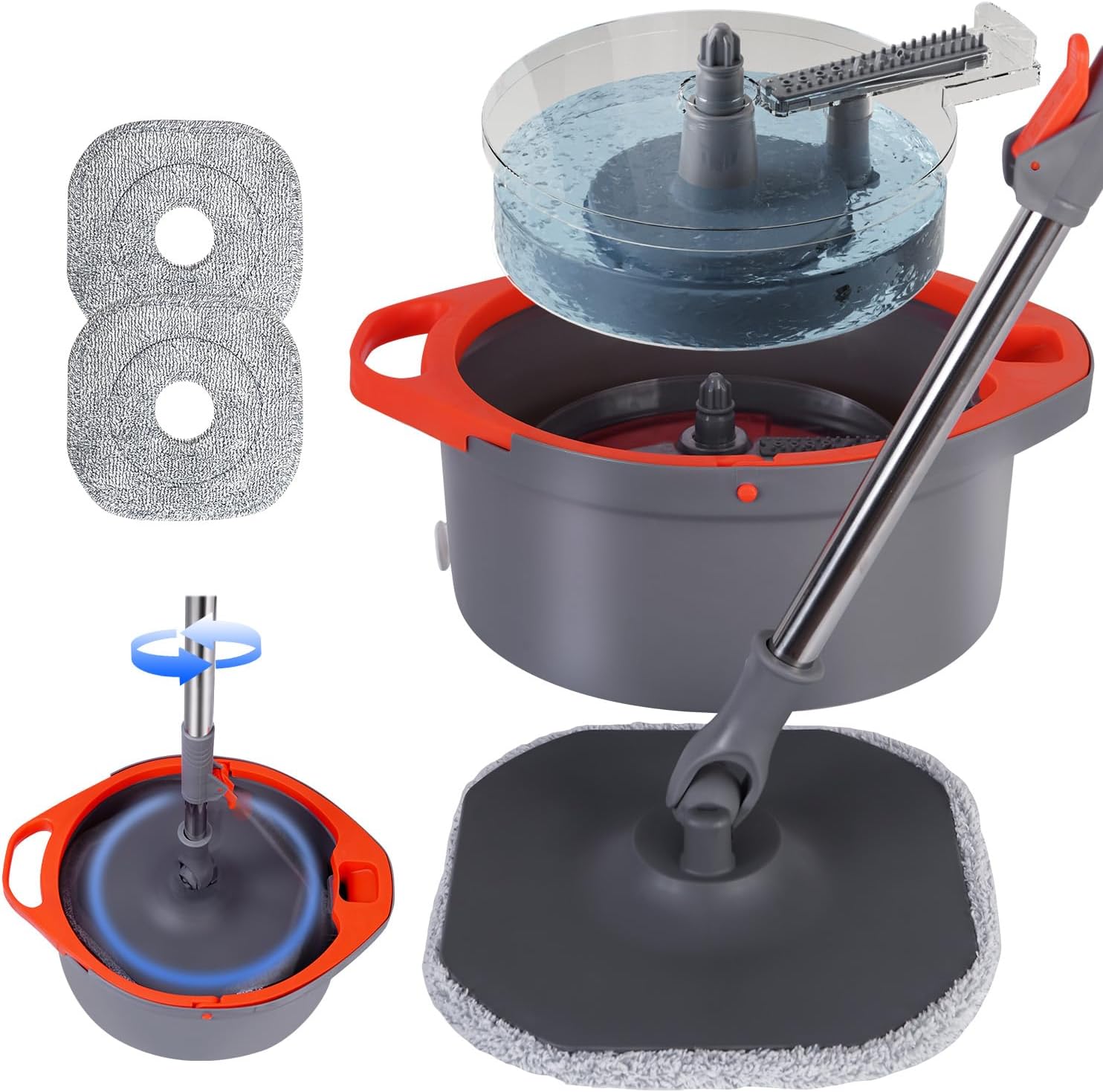 WENGROU spin mop and bucket set front view highlighting the square mop head and dual water separation chamber.