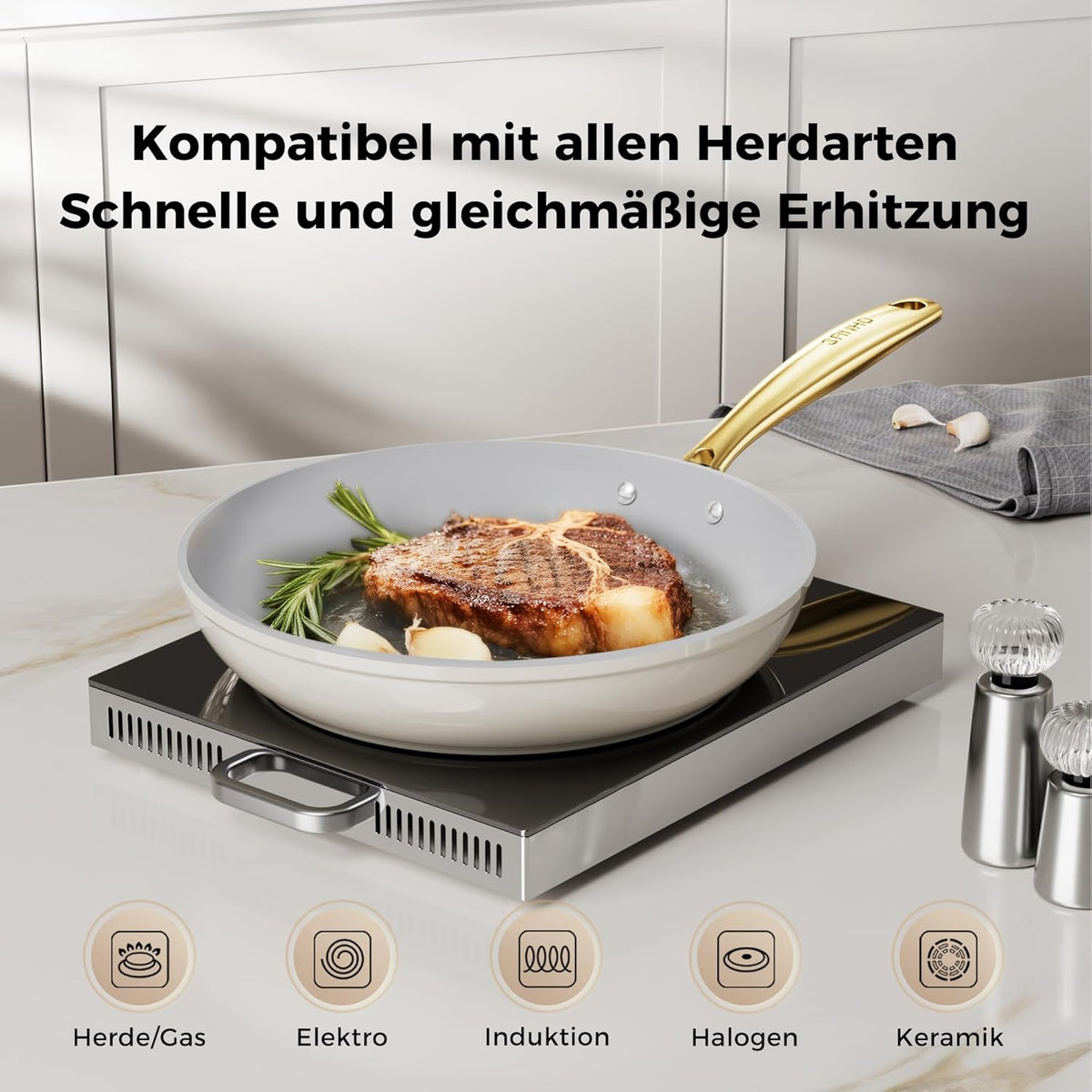 Sanho ceramic skillet angled side profile