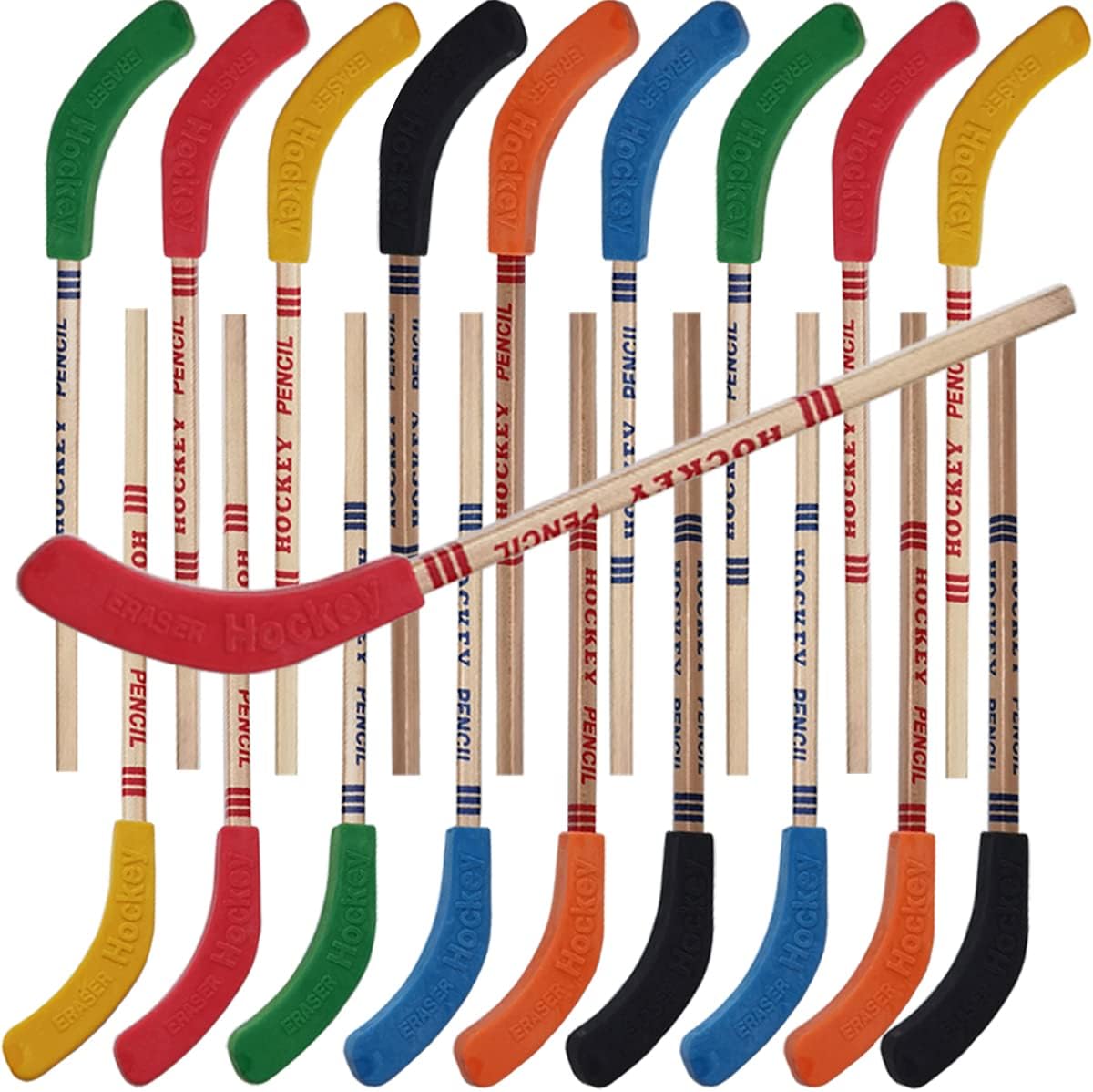 Tihood 18 pieces hockey stick pencils front view