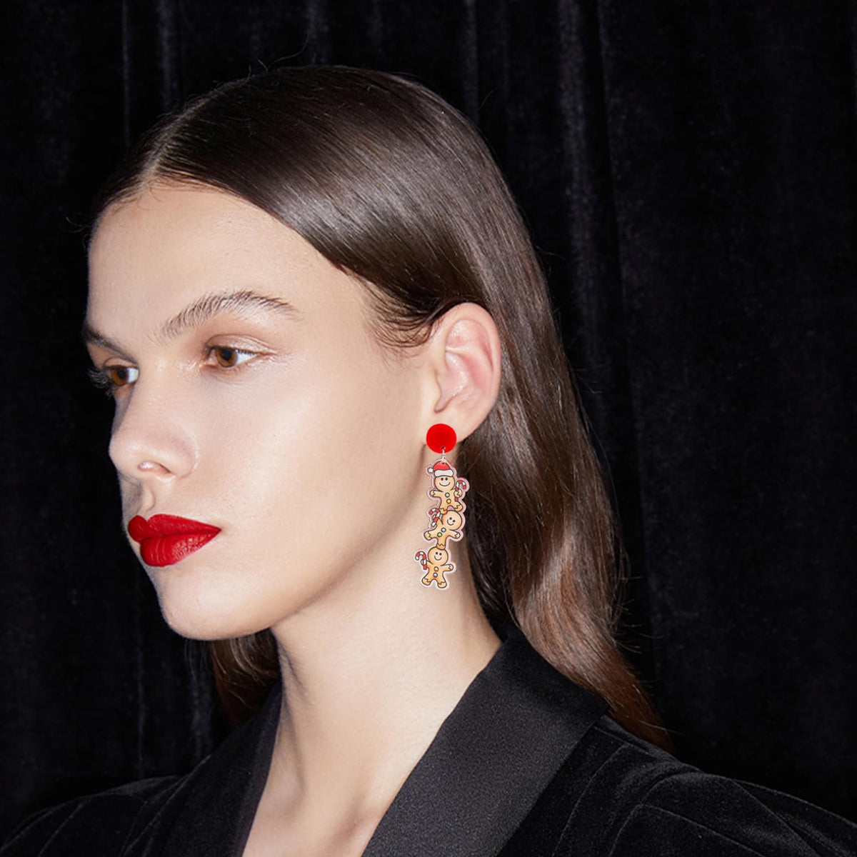 Seakuur festive drop earrings shown on model