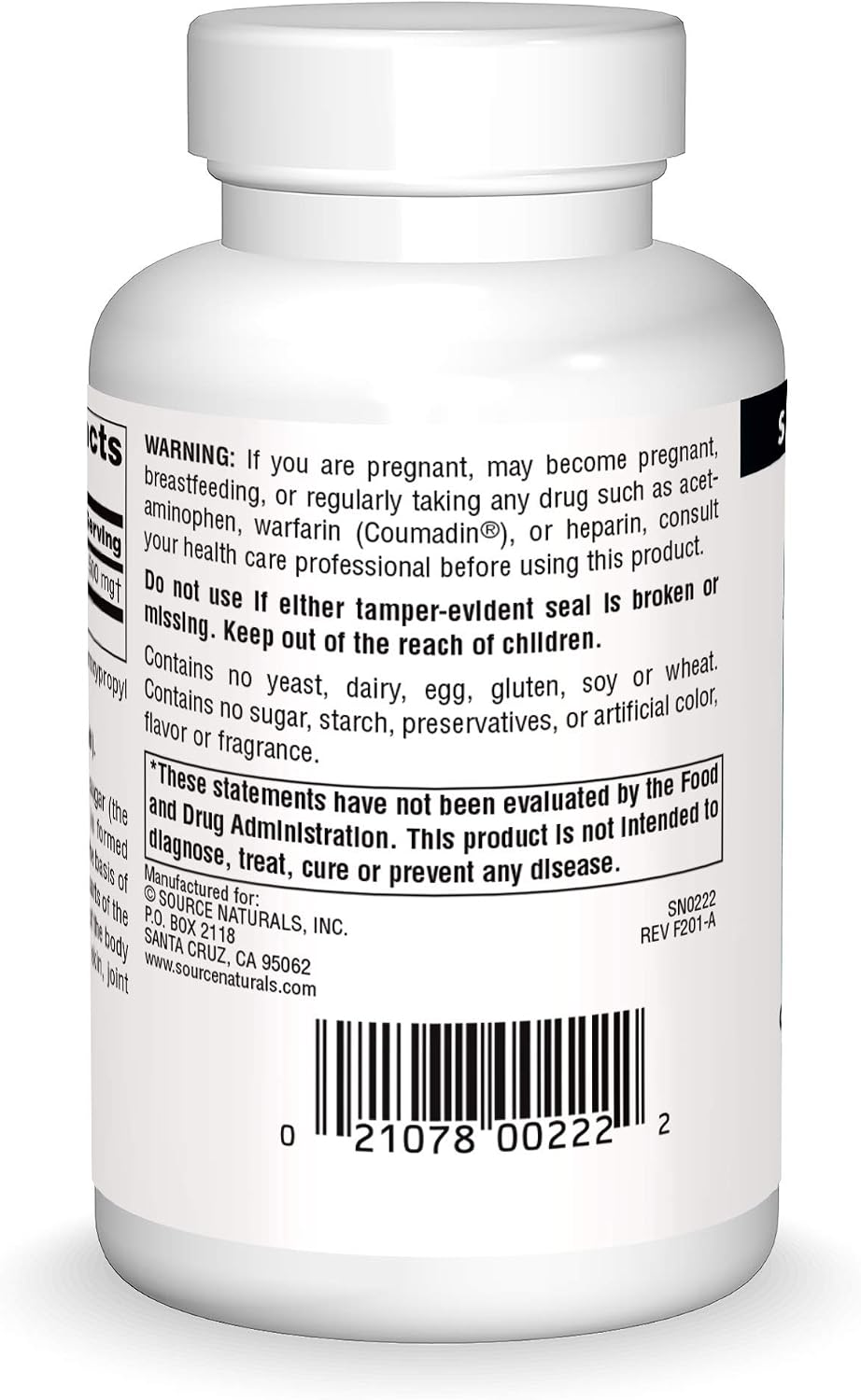 Source Naturals N-A-G supplement facts label showing ingredients