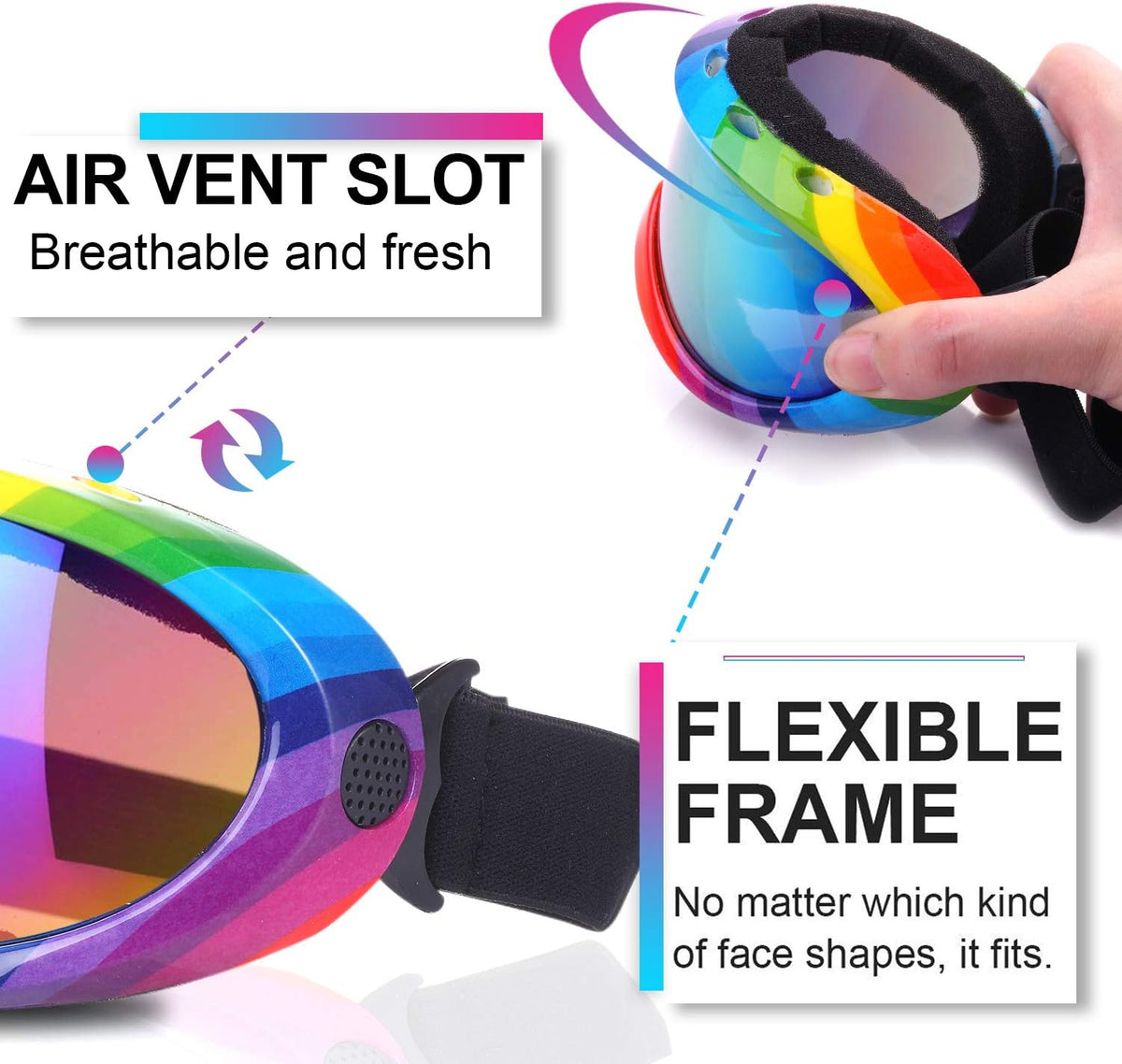 Rngeo winter sports goggles featuring classic black frame design