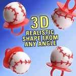 Wearable 3D sports candy ring with realistic baseball stitching detail.