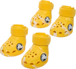 Barkbox yellow crocs dog shoes front view for large breeds