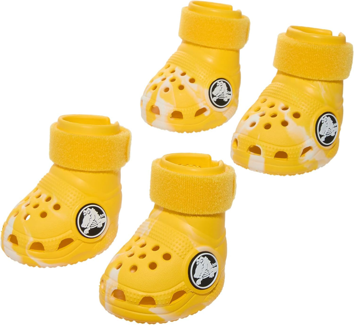 Barkbox yellow crocs dog shoes front view for large breeds