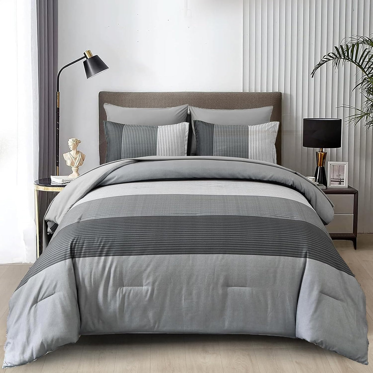 WONGS BEDDING Purple Comforter Set Queen, Reversible Purple Striped Patchwork Alternative Comforte Set for Queen Bed,3 Pieces(1 Comforter+2 Pillowcases), Soft Microfiber Bedding Set 90"x90" - Image 13