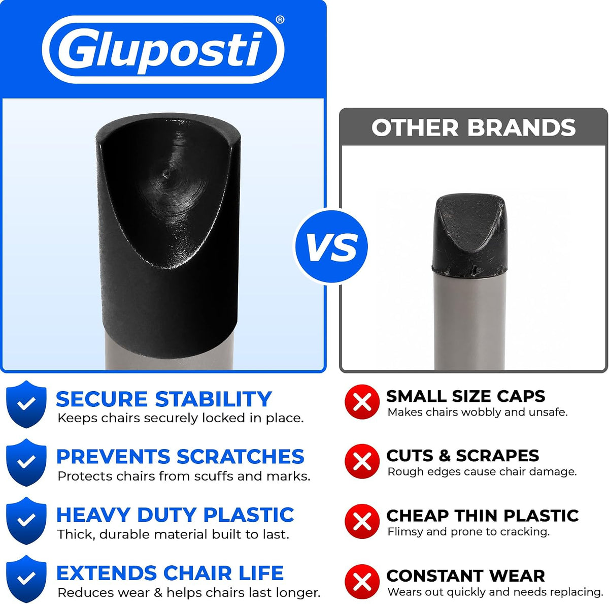 Gluposti non marring round top leg protectors angle view
