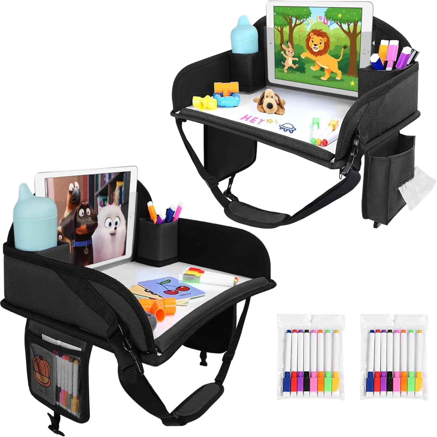 WENRENER kids travel tray front view showing dry erase board and tablet holder