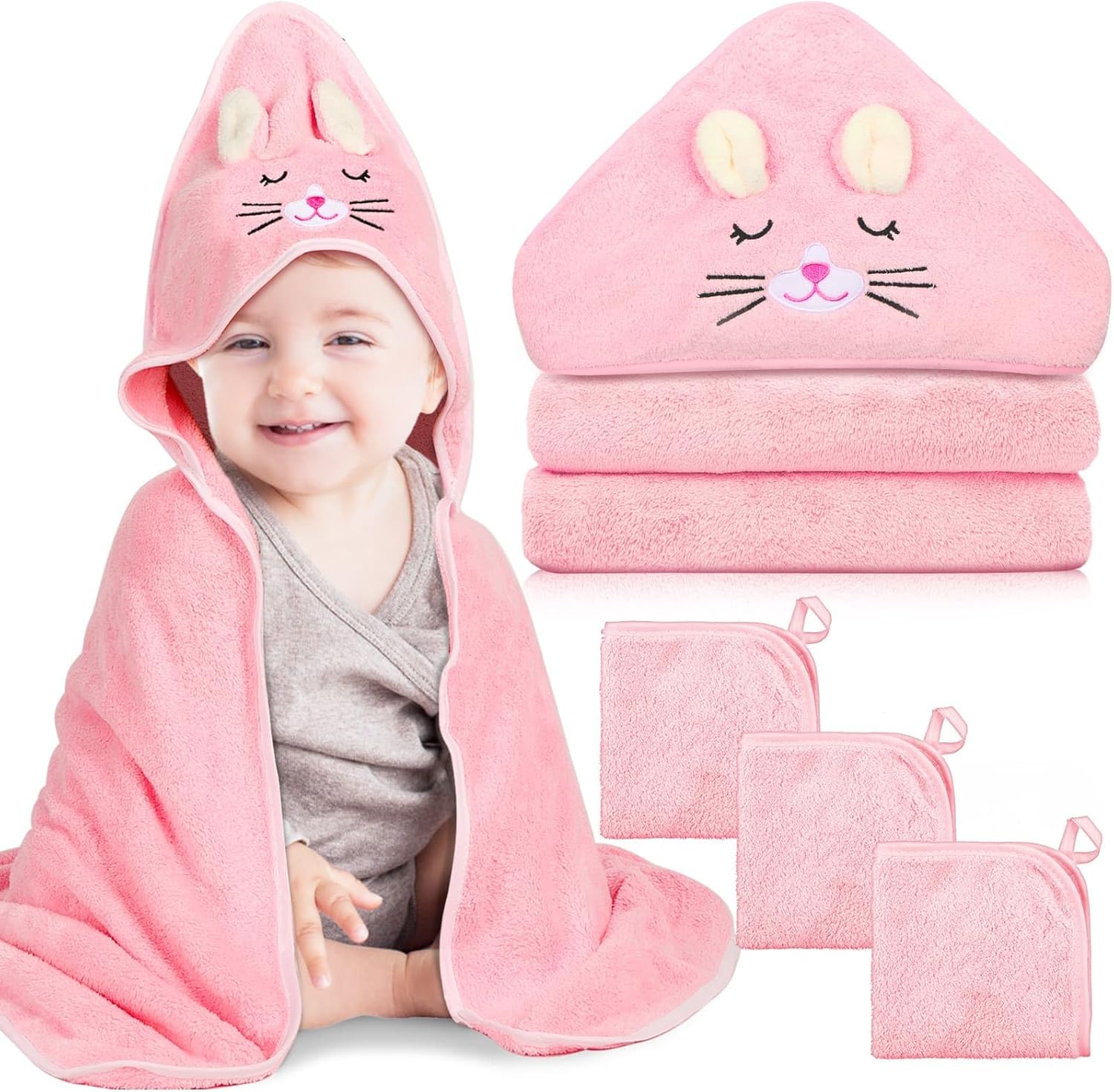 Sublaga hooded baby towel set with pink kitten design