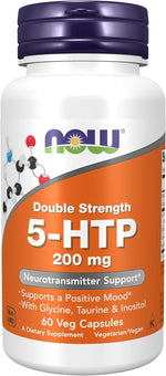 NOW Foods 5-HTP Double Strength 200 mg 60 Veg Capsules front view authentic product
