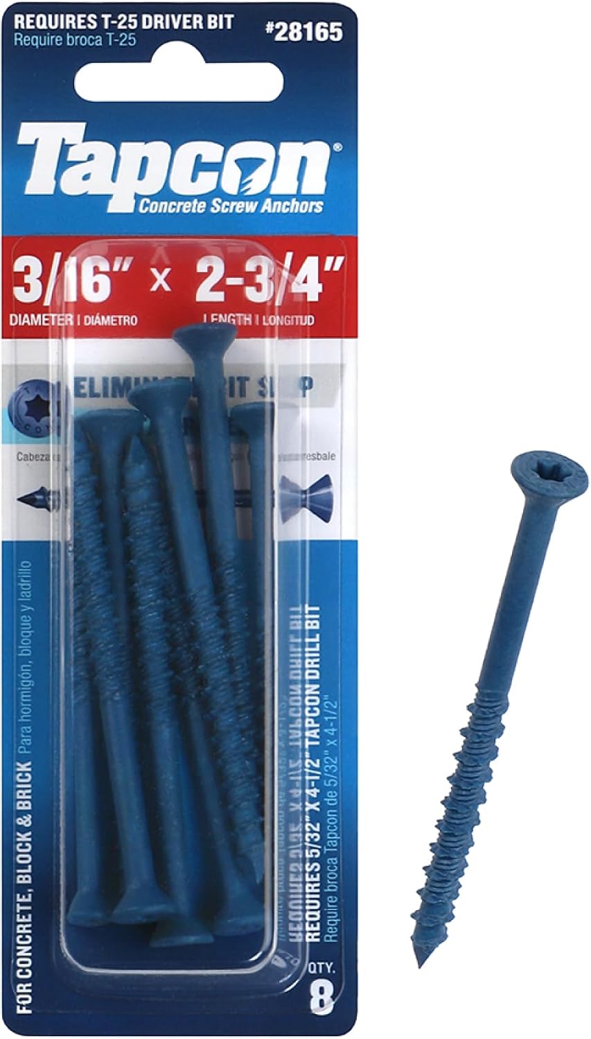 Tapcon 3/16 x 2-1/4" Star Head Blue Climaseal(TM) Concrete Screws, 75 PCS | Corrosion Resistant Coating, Heavy-Duty Concrete and Masonry Screws, Superior Holding Strength, Drill & T-25 Bit Included - Image 12