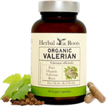Herbal Roots Organic Valerian Root 900mg 60 vegan capsules front view amber glass bottle