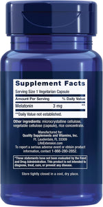 Life Extension melatonin 3 mg capsule bottle back label