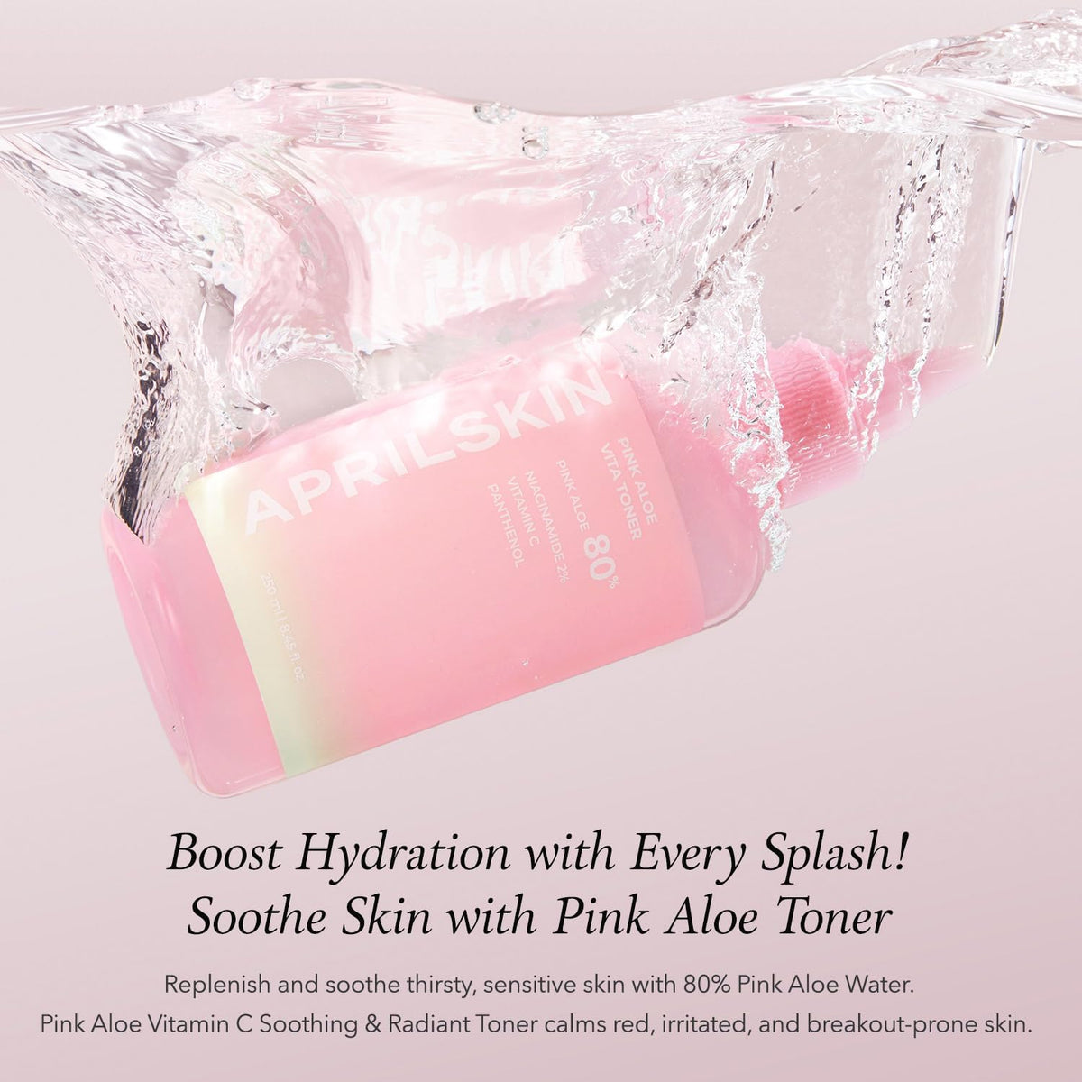 Aprilskin Pink Aloe Vita Toner bottle showing clean vegan formulation details